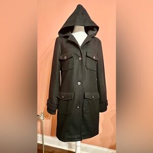 Old Navy Women's Med Black Wool-blend Hooded Utility Coat UEC